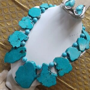 Turquoise Statement Necklace and Vintage Coro Earring Set